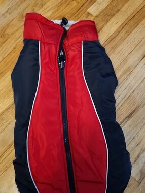Red and Black Puffer Vest with Center Zip